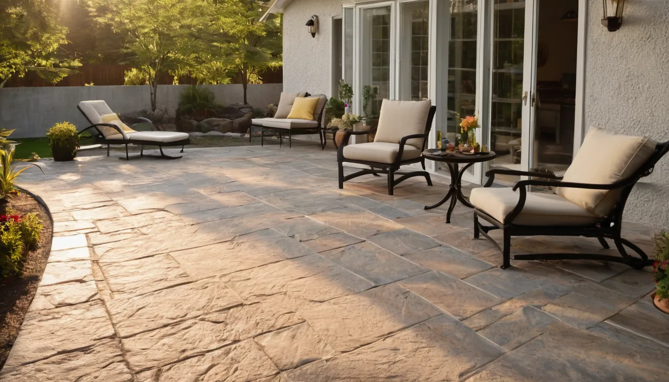 A stamped concrete patio at a home in the Portage area